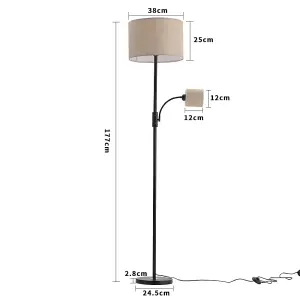 177cm Black Metal E27 Base Fabric Lampshade Mother&child Floor Light Floor Lamp with Individual Switch