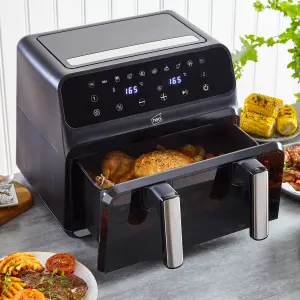 Neo Black Electric 8.5L Digital Air Fryer with Dual Drawer and Glass Viewing Window