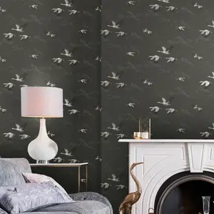 Laura Ashley Animalia Dark steel Bird Smooth Wallpaper Sample