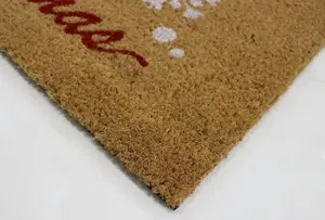 A.Unique Home 15mm Natural Coir Doormat with Printed Pattern 40cm x 80cm - Non-Slip PVC Backed - GNOME XMAS MAT