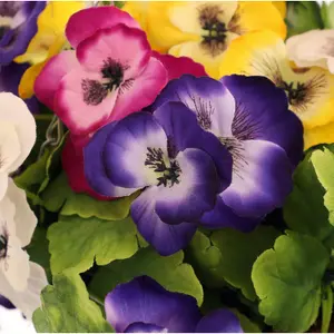 Oypla Artificial Garden Hanging Wicker Basket with Multicoloured Pansy Flowers