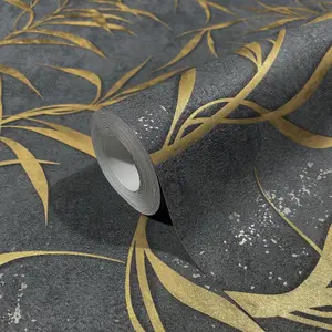 Galerie New Design Book Metallic Black/Gold Leaf Wallpaper Roll