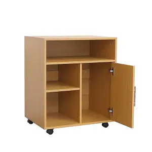 Printer Stand Cabinet Wooden Beech with 2 Shelves and 1 Door Filing Cabinet - Short Wood Office Storage Cupboard Organiser