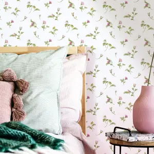 Galerie Cottage Chic Pink Small Floral and Leaf Motif EcoDeco Material Wallpaper Roll