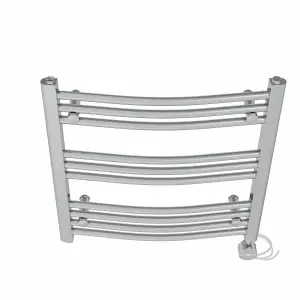 Right Radiators Prefilled Thermostatic Electric Heated Towel Rail Curved Ladder Warmer Rads - Chrome 600x600 mm