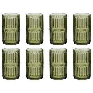 Set of 8 Luxury Green Tall Highball Drinking Glass Tumblers 500ml