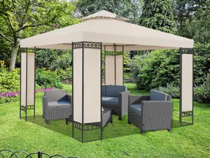 3m x 3m Luxury Gazebo With Metal Corner Supports - Cream