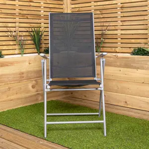 Outdoor Garden Patio Multi Position Reclining Folding Chair in Black and Silver