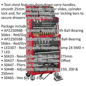 14 Drawer Tool Chest and Rollcab Set with 239 Piece Tool Kit in Red and Grey