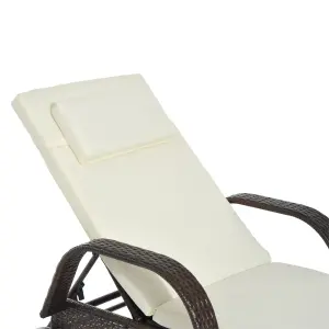 Outsunny Adjustable Wicker Rattan Sun Lounger Recliner Chair with Cushion Brown