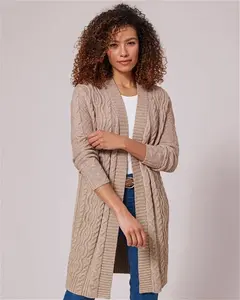 Cotton Traders Women's Longline Cable Cardigan In - Size 16