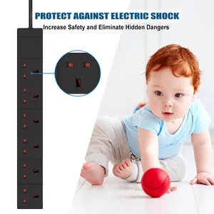 Extrastar 6 Way Extension Leads 13A, 1M, Black, with Switch, Child-Resistant Sockets