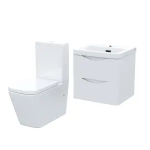 Nes Home Merton 500mm White Wall Hung Vanity Basin Unit & Square Rimless Toilet