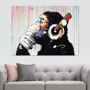 DJ Monkey Gorilla Chimp Rainbow Rain - Wrapped Canvas Art Prints 84cm H x 120cm W x 4cm D