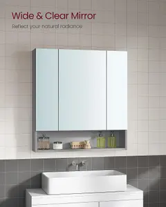 VASAGLE Bathroom Mirror Cabinet, Bathroom Cabinet with Mirror, Wall Mirror Cabinet, Open Compartment, Shelves, Dove Grey