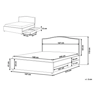 Fabric EU King Size Bed with Storage Grey MONTPELLIER