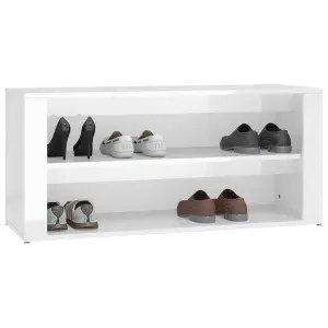 Shoe Rack High Gloss White 100x35x45 cm Engineered Wood