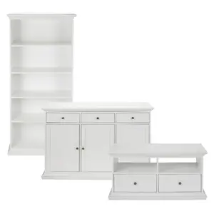 Paris White 3 drawer Sideboard (H)916mm (W)1437mm (D)461mm