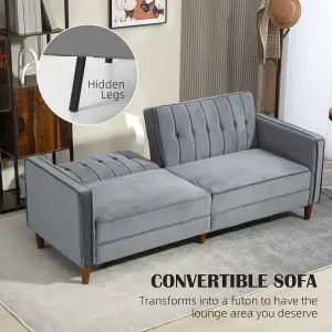 HOMCOM Convertible Sofa Futon Velvet-Touch Tufted Couch Sofa Bed Dark Grey