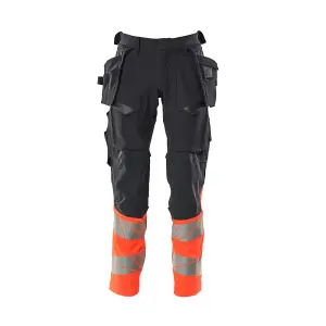 Mascot Accelerate Safe Trousers with Holster Pockets - Dark Navy/Hi-Vis Red   (36.5) (Leg Length - Short)