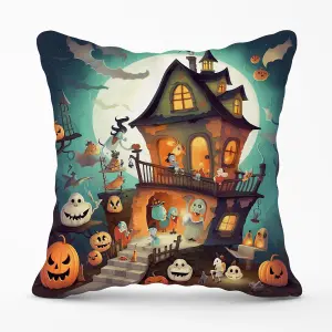 Illustrations A Whimsical Haunted House Outdoor Cushion 45cm x 45cm