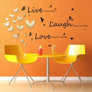 Live Laugh Love with Butterflies Mirror Mirror Stickers Nursery Home Decoration Gift Ideas 31 pieces