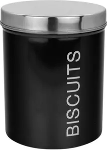 Harbour Housewares Round Metal Biscuit Tin - Black - 14cm - Kitchen Biscuit Barrel Box Storage Canister Cookie Jar Caddy Container With Rubber