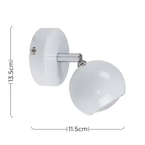 ValueLights Modern Single Eyeball Wall Spotlight Gloss White Finish