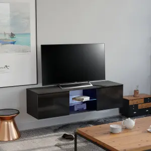 MDA Designs Ara Black Modern TV Cabinet for Flat TV Screens of up to 65" Entertainment Unit with Built-in Blue LED Lights