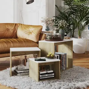 Side Tables 3 pcs Engineered Wood (Set of 3) Sonoma Oak / White