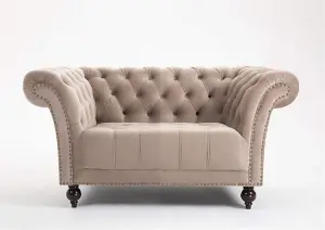 Beige 1.5 Seater Handmade Chesterfield Sofa Armchair Settee Love Seat Velvet - D Pro T Homeware