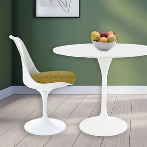 Tulip Set - Marble Medium Circular Table and Four Chairs with Textured Cushion Olive