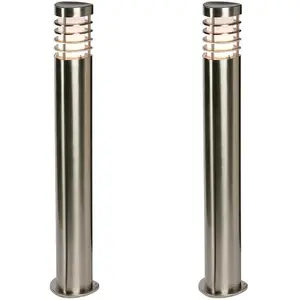 2 PACK Outdoor Garden Bollard Light Brushed Steel 9.2W Path LED Lamp Post IP44