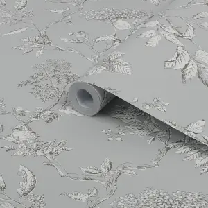 Laura Ashley Elderwood Steel Floral Smooth Wallpaper Sample