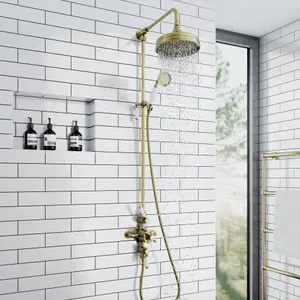 ENKI Downton Antique Brass Traditional Rigid Solid Brass Shower Riser Rail G10