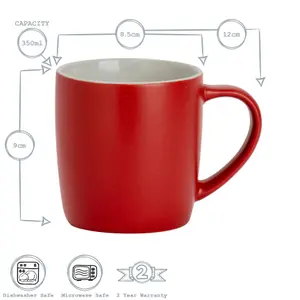 Argon Tableware - Coloured Coffee Mugs - 350ml - Pack of 2 - Matte Red