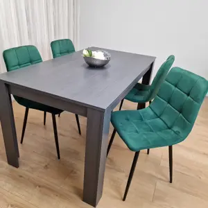 Grey Dining Table and 4 Green Velvet Chairs Kitchen Dining Table for 4 Dining Room Dining Sets