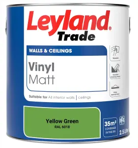 Leyland Trade Vinyl Matt Walls & Ceilings Emulsion Paint Yellow Green (RAL 6018) 2.5L