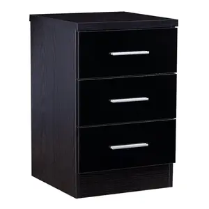 Eva 3 Drawer Bedside Table Black Oak/Gloss Black