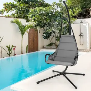 Costway Hanging Swing Chair W/ Heavy-Duty Metal Stand Hammock W/ Extra Large Padded Seat