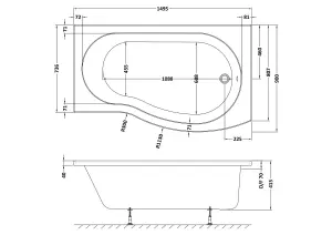 B Shape Right Hand Shower Bath Tub & Leg Set - 1500mm