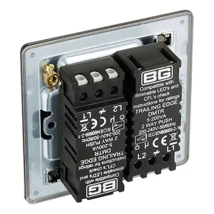 BG Electrical FBN82 Nexus Flatplate Screwless Black Nickel 2 Gang 200W 2 Way Trailing-Edge Push Dimmer Switch