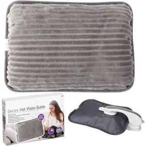 Electric Hot Water Bottle Rechargeable Ultra Plush Bed Hand Warmer Comfortable Massaging Heat Pad Back Pain Cramps Arthritis Grey