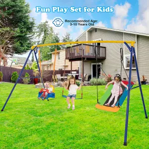 Costway 3-in-1 Kids Swing Set Metal A-Frame Stand Swing Playset Platform Tree Swing Seat