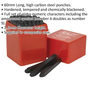 Premium 36 Piece Letter and Number Punch Set - Durable High Carbon Steel 2.5mm Characters