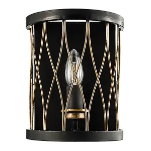 Luminosa Heston 1 Light Indoor Candle Wall Light Matt Black, Rustic Bronze Effect, E14