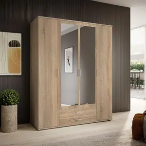 Elegant KARL 4-Door Wardrobe with Mirror W1592mm H1960mm D535mm - Oak Sonoma, Spacious Storage, Modern Design