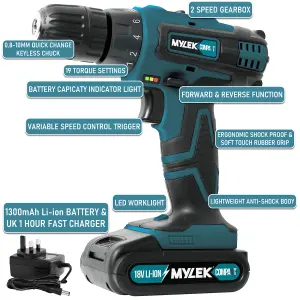 MYLEK BMC Cordless Drill with MYLEK 4ORCE 56 Piece Accessory Kit