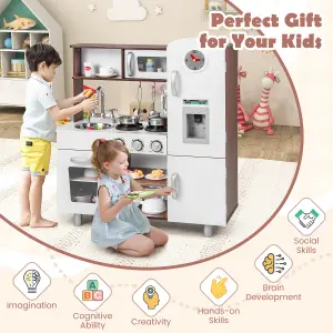 Costway Toddler Kitchen Playset Wooden Kids Pretend Play Kitchen w/ Realistic Lights & Sounds