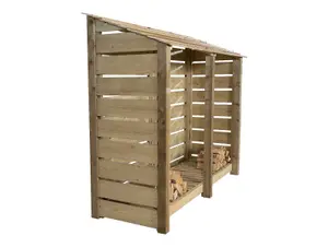 Slatted wooden log store W-227cm, H-180cm, D-88cm - natural (light green) finish